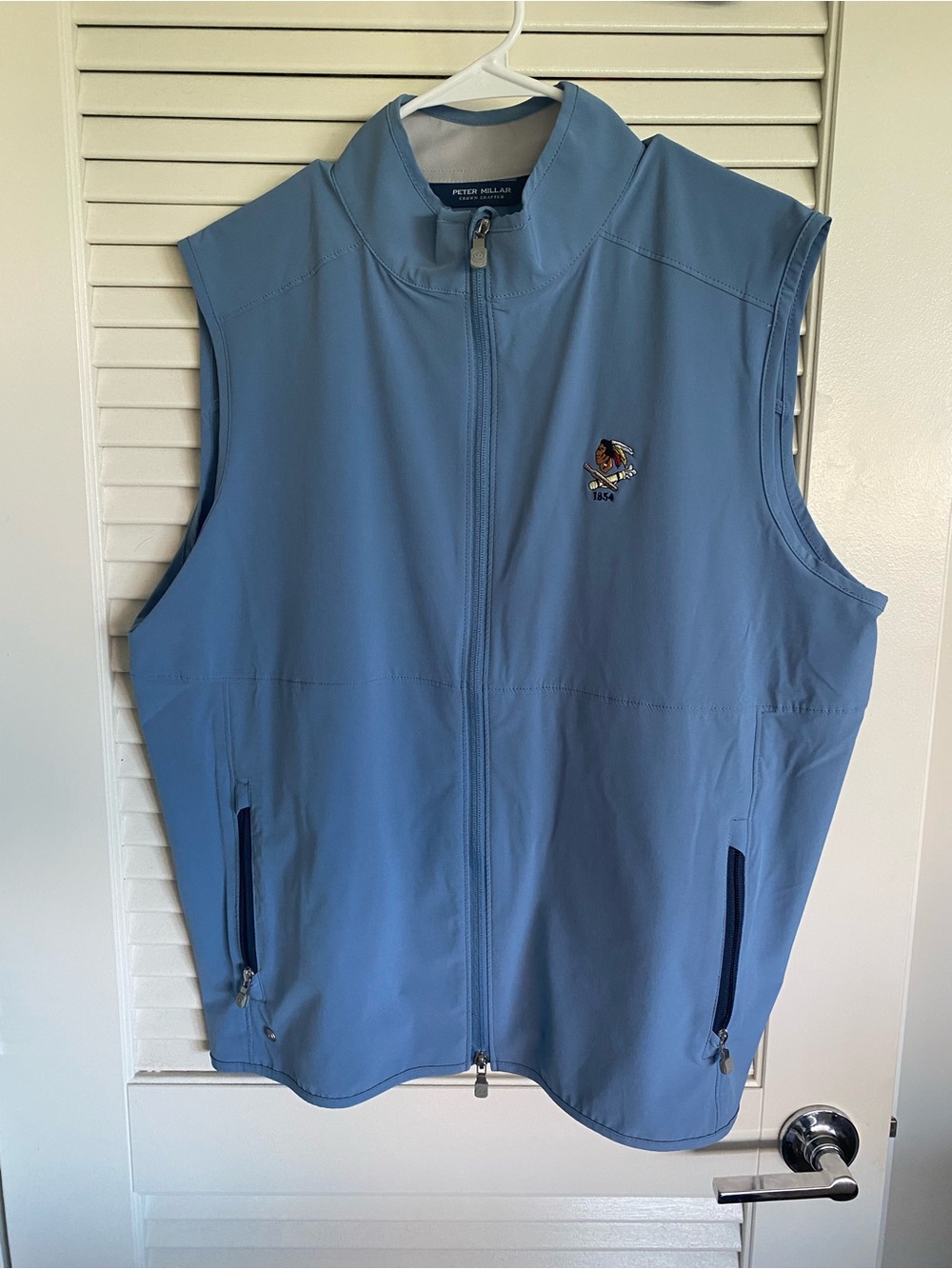 Peter Millar Sky Blue Softshell Zip Vest with Embroidered Crest